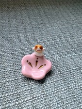 Vintage Japanese Porcelain Maneki-Neko Lucky Cat Ring Holder Pink Ume Blossom picture