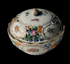 Antique Carl Thieme Dresden Reticulated Potpourri Lidded Bowl Pierced 5.5” picture
