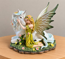 Fairy and Unicorn Fantasy Resin Figurine Enchanted Woodland Sculpture picture