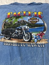 Vtg Harley Davidson Honolulu Hawaii T Shirt XL Blue Acid Wash 1999 2000 Holoubek picture