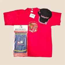 Vintage NOS Switzerland Souvenir Lot of 3- Alba Shirt M, Bucherer Textile & Cap picture