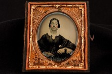 Ambrotype of Victorian Lady with Hand Toning in Half 1/6 Plate Case V20 picture