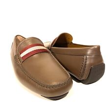BALLY Mens Waltec Logo Calf Leather Drivers Loafers T Moro Brown (MSRP $550) picture