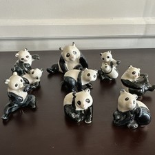 Vtg Set Of 8 Miniature Ceramic Panda Figurines Playful China picture
