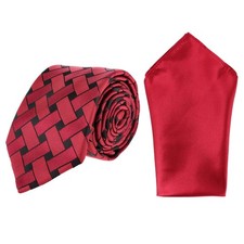 Essentials by Trafalgar Criss Cross Patterned Necktie and Solid Pocket Square picture