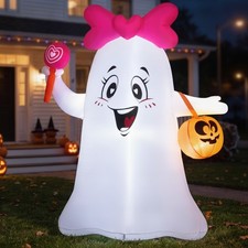 Charming 5FT Inflatable Ghost with Bow, LED Lights for Halloween Celebrations picture