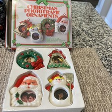 Vintage Three Dimensional Christmas Photo Frame Ornaments/Keepsakes Set Of Four picture
