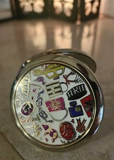 Vintage Henri Bendel New York Enamel Compact Mirror Iconic Collage Vanity picture