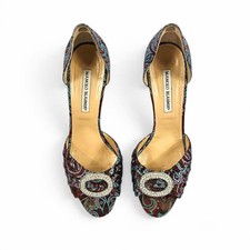 Y2k Manolo Blahnik Multicolor Paisley Jacquard d'Orsay Pumps - Size IT 40 (9.5) picture