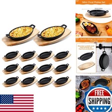 Mifoci 12 Pcs Mini Cast Iron Skillet Wooden Base Small Cast Iron Fajita Plates picture