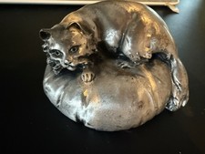 Vintage Italian Nuova Sipa Silver-Clad Cat on Cushion w/Original Certificate Tag picture