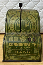 Antique Vintage Commonwealth Three Coin Registering Savings Bank Litho Tin picture