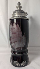 Vintage Ludwigsthal Bavaria Cranberry Crystal Beer Stein Pewter Lid Sign19/250 picture