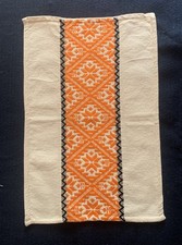 Vtg Ukrainian Embroidered Bread-Towel Slavic Folk Art Linen Rushnyk Orange Black picture