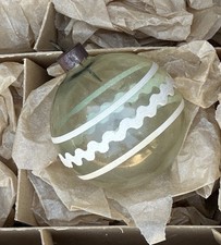 VTG Corning Marks Bros Made In Us Of A Green Unsilvered Stripe Glass Ornament picture