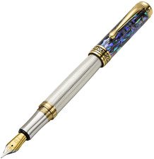Xezo Maestro 925 Sterling Silver/Pāua Abalone Med Fountain Pen, 18K Gold Plated. picture