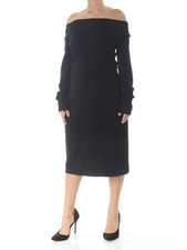 NARCISO RODRIGUEZ Womens Black Long Sleeve Below The Knee Dress 48 picture