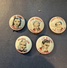 6 Vintage 40s Movie Star Pinback Buttons Hollywood Veronica Lake Gail Russell + picture