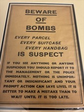 Vintage “Beware Of Bombs” Framed Poster IRA Postal Subway United Kingdom 1974 picture