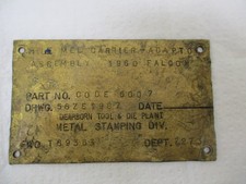 Vintage Ford Motor Co Brass Asset Tag 1960 Falcon Dearborn Tool & Die Plant Sign picture