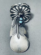 VINTAGE NATIVE AMERICAN NAVAJO TURQUOISE STERLING SILVER HAIR CLIP PIN picture