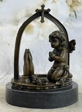 Solid Praying Baby Angel Bronze Sculpture Religious Statue Gift Idea Deal Art NR picture