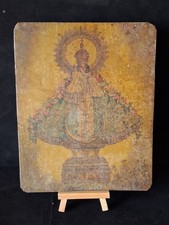 Antique Mexican Tin Retablo Our Lady of San Juan de los Lagos Folk Art 8 x 9.5 picture