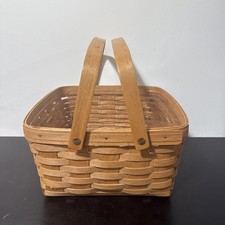 Longaberger 1994 Hand Woven Basket Double Handles With Liner 12 x 12 x 6 picture