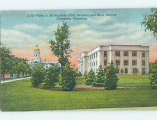 Linen COURTHOUSE SCENE Cheyenne Wyoming WY d2913 picture