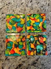 Set of 4 Abstract Multicolor Tile Coasters picture