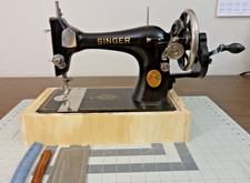 SERVICED - 1937 SINGER 128 3/4 Size Sewing Machine w/Hand Crank - Leather, Denim picture