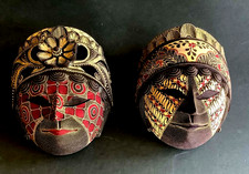 Pair of Traditional Handcrafted/Carved Indonesian Wooden Batik Masks From Java picture