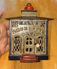 Antique Pat.1869 Halls Excelsior Bank Mechanical Cast Iron Coin Original Paint picture