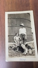 Vtg 1934 Little Girl Boy w/dog Photo Farm Silo B&W Antique Collie Agriculture picture