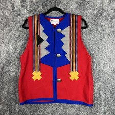Wilhelmina Sweater Vest Womens Small Red Geometric Western Tribal Button Front picture