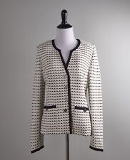 ST. JOHN Collection $1295 Textured Tweed Wool Ivory Black Jacket Top Size 6 picture