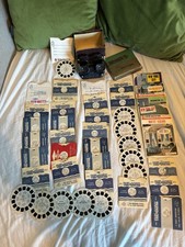 Vtg 1950’s Sawyers Bakelite View-Master Stereoscope + 63 Reels w Orig Box picture