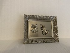 VTG Silver Toned Framed Prayer Hands Anniversary Christmas Themed Bells  picture