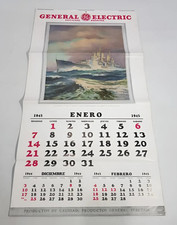 ANTIQUE & VERY RARE CALENDAR GENERAL ELECTRIC ARGENTINA SIGN 1945 WWII COMPLETE picture