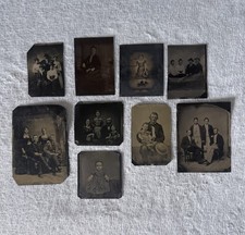 Lot Of 9 Tintype Portraits Men Women Kids Antique Tin Photo Victorian picture