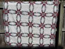 Vintage Wedding Ring Floral Patchwork Quilt Multicolor Cottage Core Grandma Barn picture