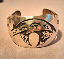 Vintage Navajo Sterling Silver Cuff Signed Gibb Montano Gibbson Incised Bear picture