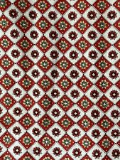 vtg. Cotton calico Fabric Quilt Sew Diamonds 70s Floral Red 25x34in picture