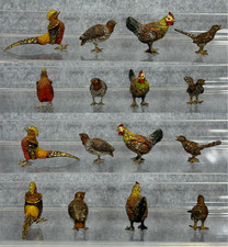 4 Pc Vintage Bronze Cold Painted Tiny Mini Bird Figurines Chicken Pheasant Quail picture