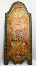 VTG 1981’ Austrian Hand-Painted Wooden Wall Clock Folk Art Quartz Battery 26”  picture