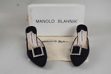 Manolo Blahnik Mayflower Black Satin Studded Closed Toe Heels Size 38 1/2 IOB picture