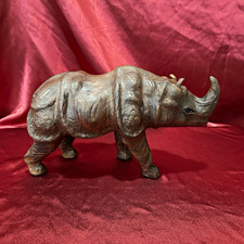 Vintage Handcrafted African Leather Rhino Sculpture 12