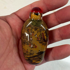 Chinese Snuff Bottle, Hand-Painted Village Landscape Scene, Red Stopper picture