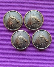 4 Vintage Waterbury Brass Horse Head Blazer Buttons 7/8