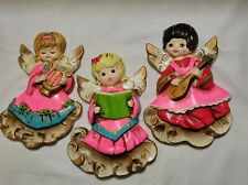 Vtg Enesco 3 Christmas Musical Angels Sculpture Chalkware Wall Hanging Plaques picture